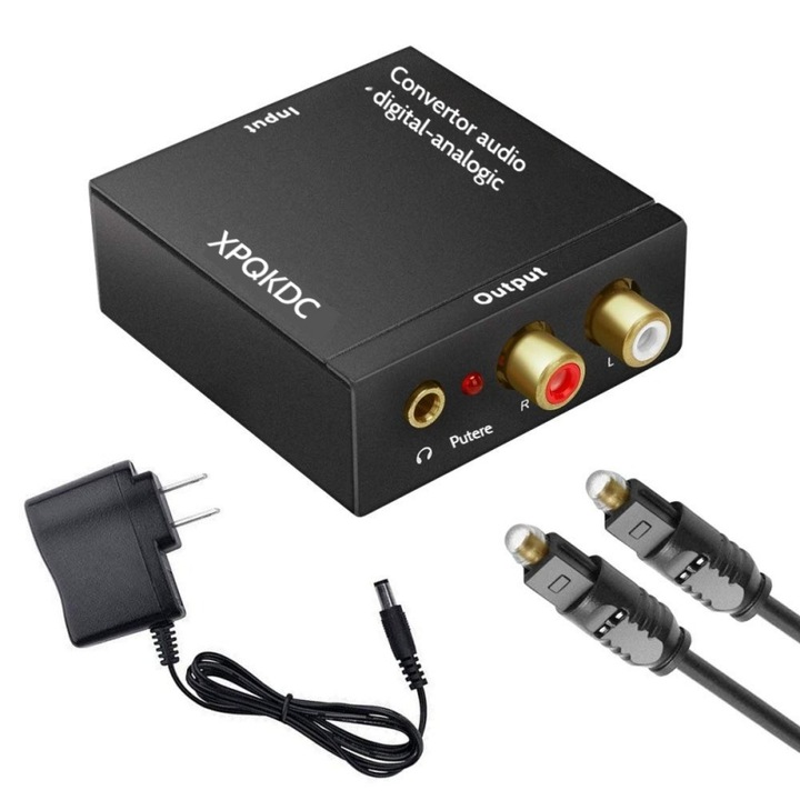 Цифрово-аналогов аудио конвертор XPQKDC®, DAC Toslink оптичен/коаксиален SPDIF към RCA L/R и 3.5 мм жак, PCM/LPCM 24-bit 96 kHz, с оптичен кабел и адаптер, за PS3 PS4 Xbox