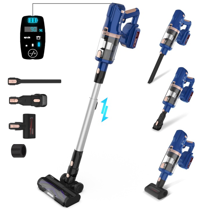 Aspirator vertical KRUMAD 600 W, filtru HEPA, capacitate 1,5 L, negru