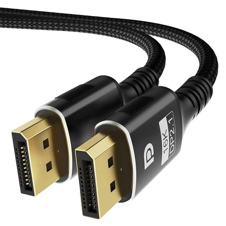 DisplayPort 2.1 kábel, 80Gbps, 16K/30Hz, 8K/60Hz, 4K/240Hz, Dinamikus HDR, HDCP 2.3, 3D Dinamikus, 2 méter
