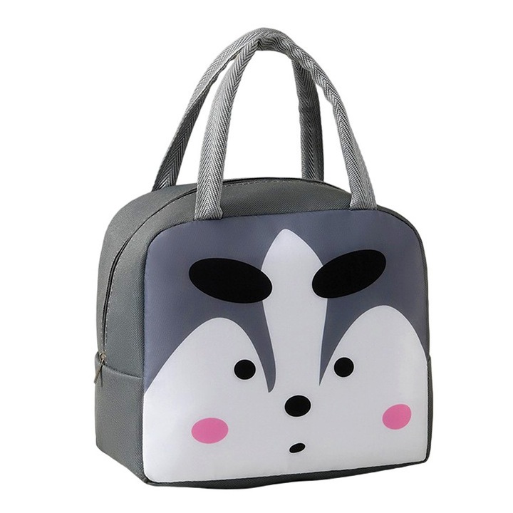 Geanta Termoizolanta pentru Copii, Alimente si Bautura, 22x14x19 cm, Cooler Bag pentru Pranz, Strat Interior din Aluminiu, XTO, Gri