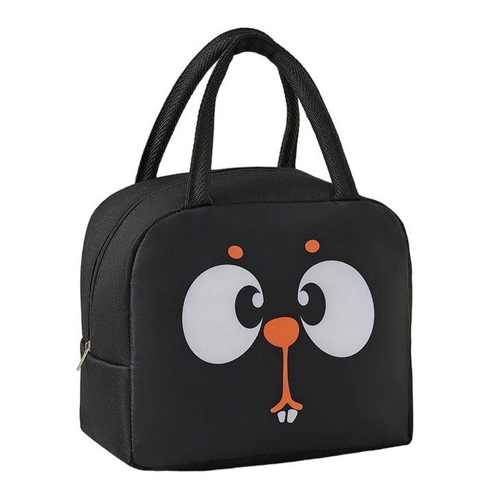 Geanta Termoizolanta pentru Copii, Alimente si Bautura, 22x14x19 cm, Cooler Bag pentru Pranz, Strat Interior din Aluminiu, XTO, Negru