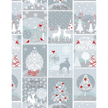 Traversa Craciun, liniar, 50x150 cm, Snowing, alb, gri si rosu Traversa Craciun, liniar, 50x150 cm, Snowing, alb, gri si rosu