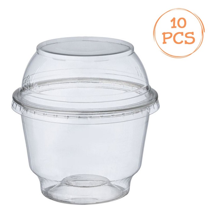 Boluri Plastice Reutilizabile, Model Transparent, Capacitate 0, 285L, Set 10 Bucati, Capac Inclus, MYONNA IT & E- COMMERCE ®