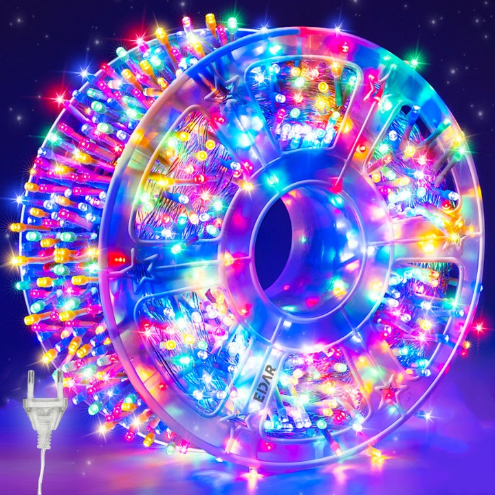 Коледна LED инсталация EDAR, линейна, 100м, 800 LED-а, многоцветна, прозрачен кабел, за интериор/екстериор
