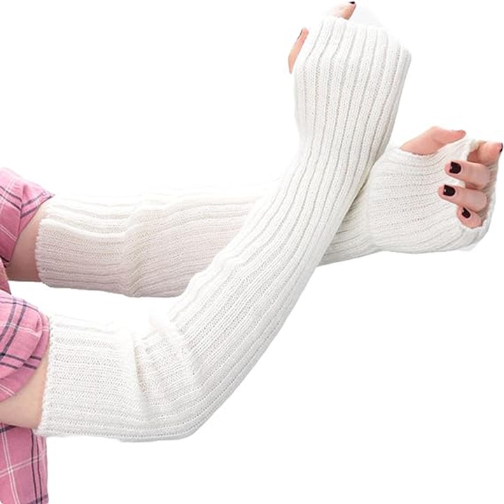 Manusi dama TRADERPLUS, lungi, fara degete, elastice, albe