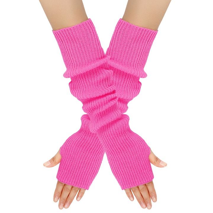 Manusi fara degete TRADERPLUS, tricotate, calduroase, rosu trandafir, marime universala