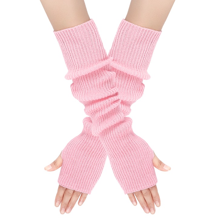 Manusi dama TRADERPLUS, lungi, fara degete, roz, din bumbac si poliester, elastice, confortabile