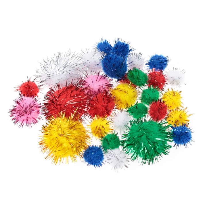 Kreatív Kiegészítő Készlet, 30 Darab, Pompon, Többszínű, Ezüst Tinsel, MYONNA IT & E- COMMERCE ®