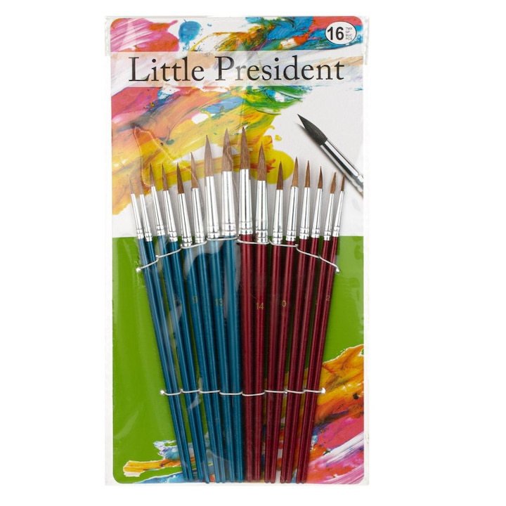 Set Pensule Pictura Rotunde, 16 Bucati, Par Natural, Multicolor, MYONNA IT & E- COMMERCE ®