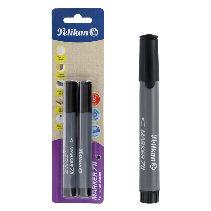 Permanent Marker Készlet, Pelikan, 711, Kerek Hegyes, Fekete Színű, 2 Darab, MYONNA IT & E- COMMERCE ®