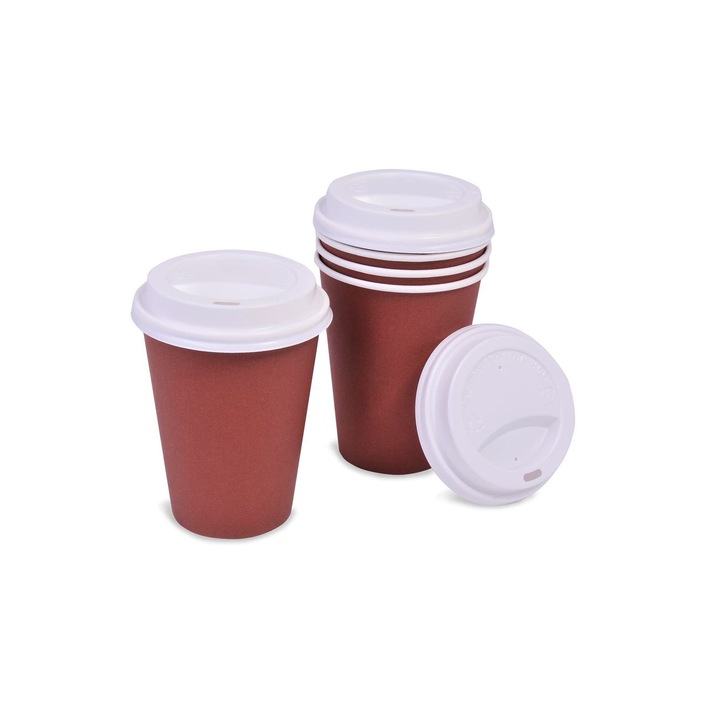 MYONNA IT & E-COMMERCE karton pohár készlet, 10 darabos, űrtartalom 380 ml, műanyag fedél