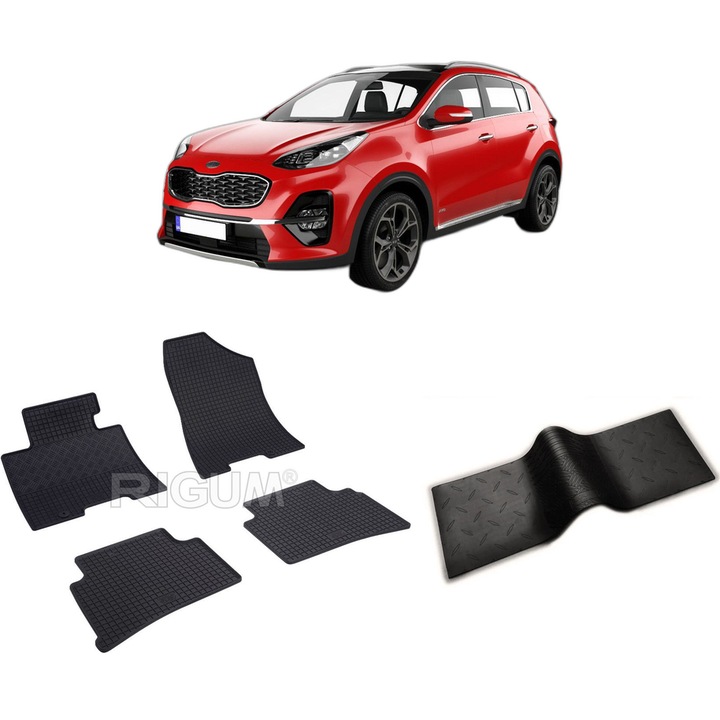 Set covorase auto KIA SPORTAGE IV din 01.2016-2021, cu covoras tunel median, CAROSERIE SUV, Presuri cauciuc 100%, compatibil cu autoturismul KIA SPORTAGE IV, Rigum