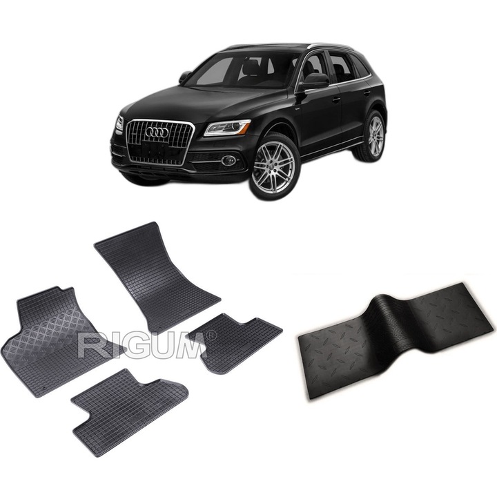Set covorase auto AUDI Q5 8R din 11.2008-12.2016, cu covoras tunel median, CAROSERIE SUV, Presuri cauciuc 100%, compatibil cu autoturismul AUDI Q5 8R, Rigum