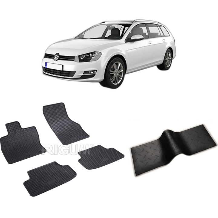 Set covorase auto VOLKSWAGEN GOLF 7 din 09.2013-06.2020, cu covoras tunel median, CAROSERIE COMBI, Presuri cauciuc 100%, compatibil cu autoturismul VOLKSWAGEN GOLF 7, Rigum