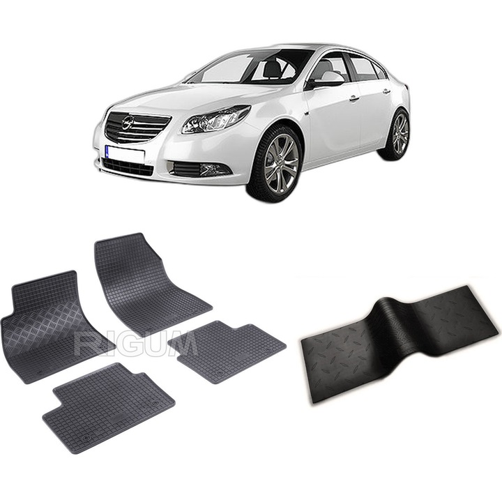 Set covorase auto OPEL INSIGNIA A din 2008-05.2017, cu covoras tunel median, CAROSERIE SEDAN, Presuri cauciuc 100%, compatibil cu autoturismul OPEL INSIGNIA A, Rigum