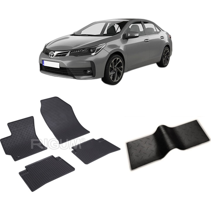 Set covorase auto TOYOTA COROLLA XII E210 din 03.2019-PREZENT, cu covoras tunel median, CAROSERIE SEDAN, Presuri cauciuc 100%, compatibil cu autoturismul TOYOTA COROLLA XII E210, Rigum