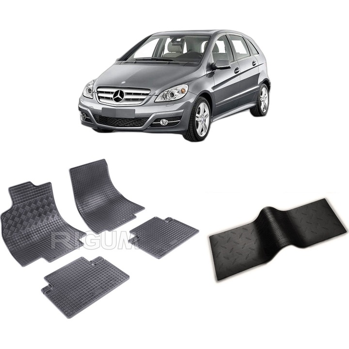 Set covorase auto MERCEDES B-CLASS W245 din 06.2005-2011, cu covoras tunel median, CAROSERIE VAN, Presuri cauciuc 100%, compatibil cu autoturismul MERCEDES B-CLASS W245, Rigum
