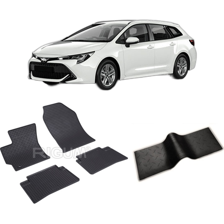Set covorase auto TOYOTA COROLLA XII E210 din 03.2019-PREZENT, cu covoras tunel median, CAROSERIE COMBI, Presuri cauciuc 100%, compatibil cu autoturismul TOYOTA COROLLA XII E210, Rigum