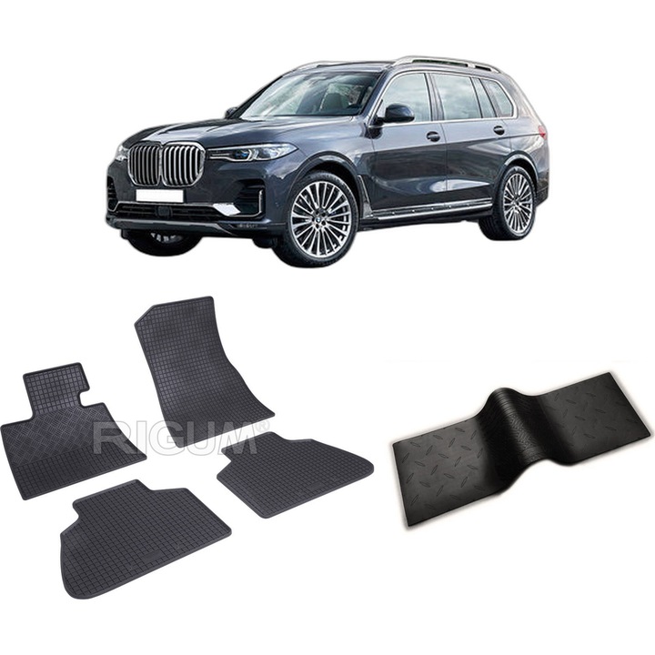 Set covorase auto BMW X7 G07 din 03.2019-PREZENT, cu covoras tunel median, CAROSERIE SUV, Presuri cauciuc 100%, compatibil cu autoturismul BMW X7 G07, Rigum