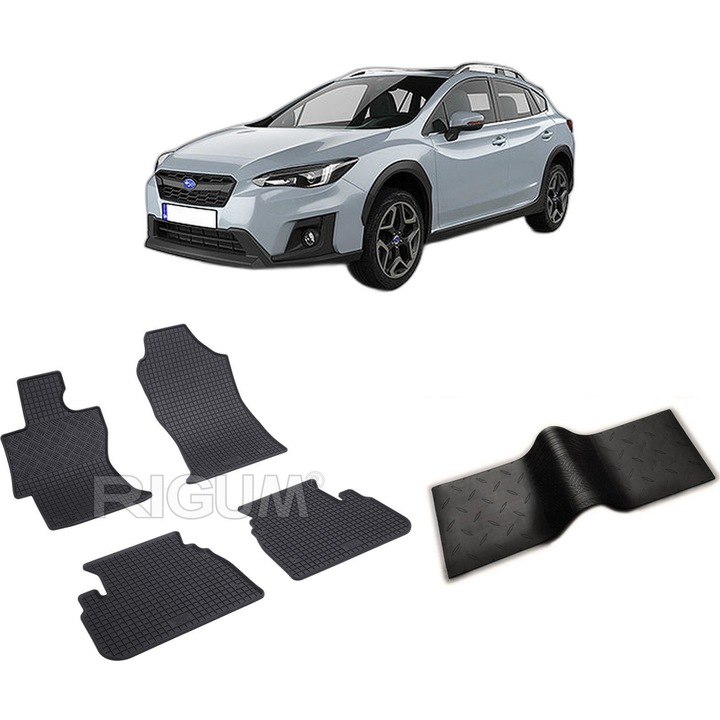 Set covorase auto SUBARU XV E-BOXER din 12.2019-PREZENT, cu covoras tunel median, CAROSERIE SUV, Presuri cauciuc 100%, compatibil cu autoturismul SUBARU XV E-BOXER, Rigum
