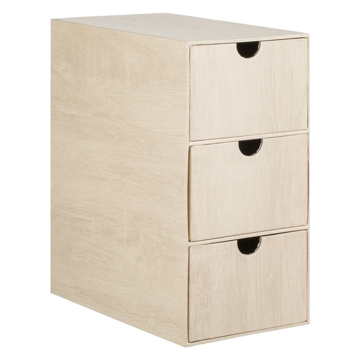Rendszerező tárolódoboz, 3 fiókos modell, fa hatású, mérete 22x13x25.5cm, Myonna It & E- Commerce