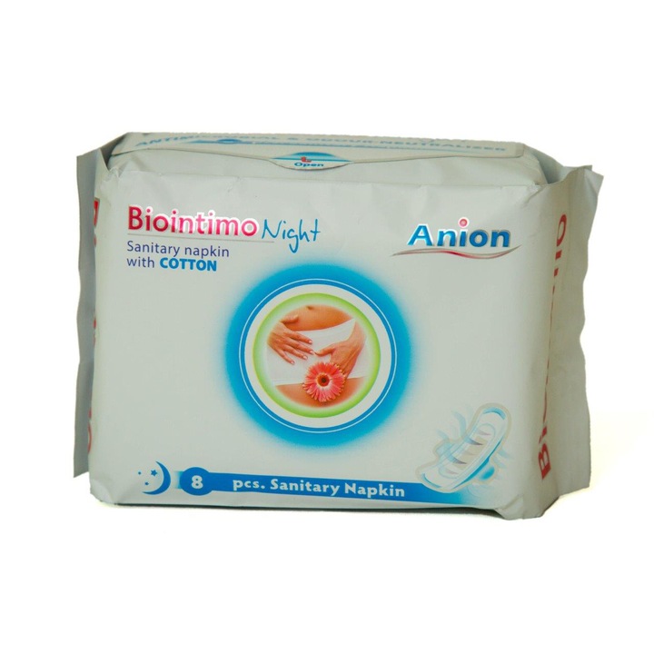 Absorbante sanitare cu efect hemolitic Biointimo Night, 8 buc