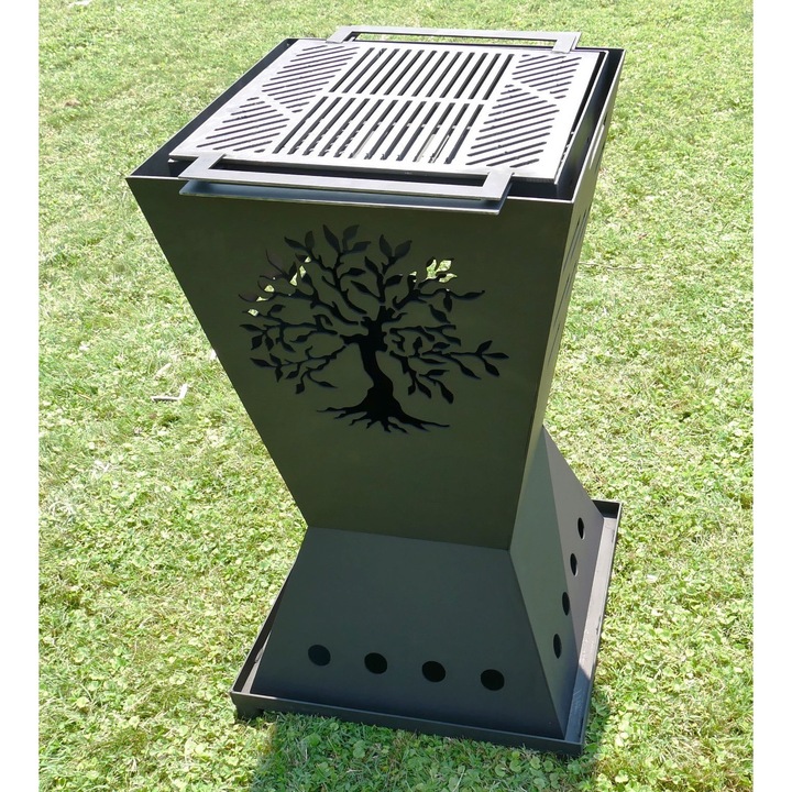 Grătar și Focar 2 în 1, tablă de oțel, dimensiuni 50x50x90cm, detasabil, ideal pentru grădină și camping