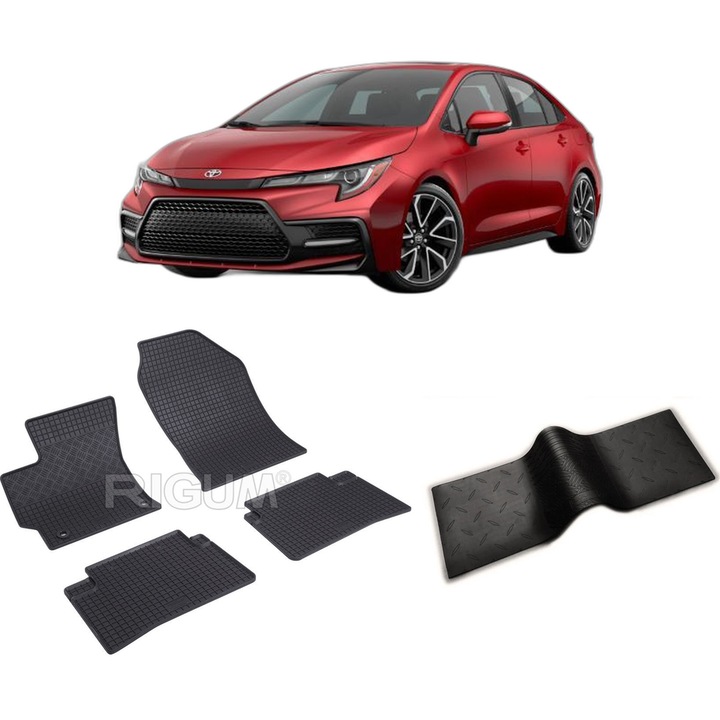 Set covorase auto TOYOTA COROLLA XII E210 din 02.2019-PREZENT, cu covoras tunel median, CAROSERIE HATCHBACK, Presuri cauciuc 100%, compatibil cu autoturismul TOYOTA COROLLA XII E210, Rigum