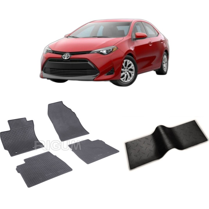 Set covorase auto TOYOTA COROLLA XI din 08.2013-06.2018, cu covoras tunel median, CAROSERIE SEDAN E160/E170/E180, Presuri cauciuc 100%, compatibil cu autoturismul TOYOTA COROLLA XI, Rigum