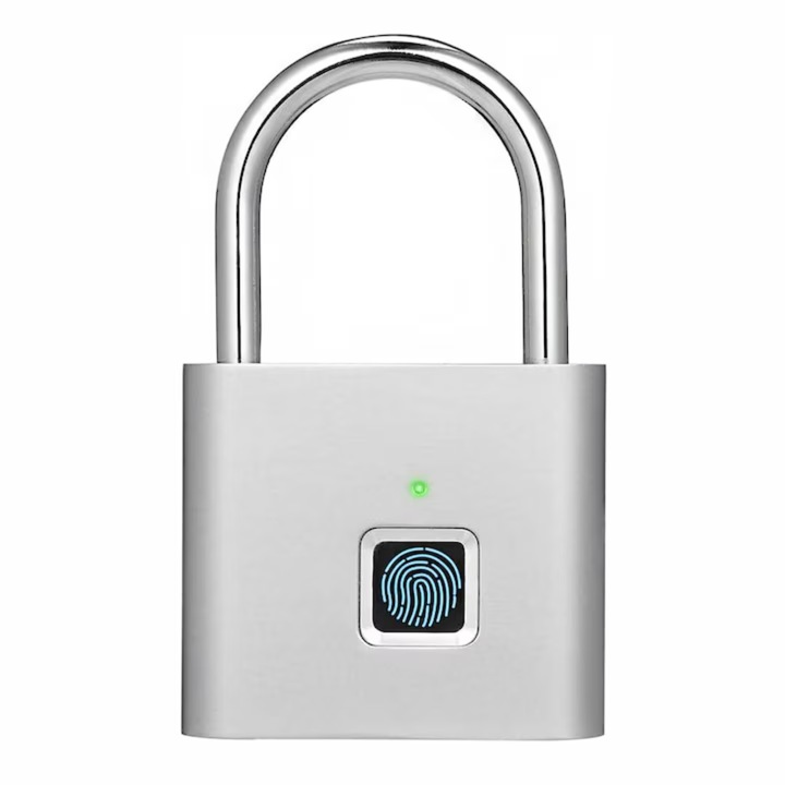 Lacat Inteligent cu Amprenta Digitala VarioShop®, Rezistent la Apa IP56, Otel si Zinc, Stocare pana la 10 Amprente, Baterie Reincarcabila, Cablu Micro-USB Inclus