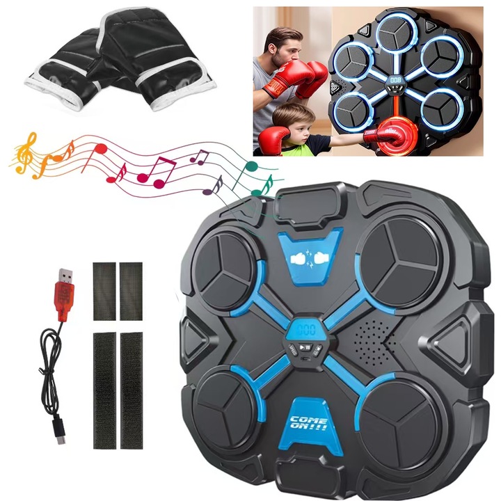 Bluetooth боксова машина с музика, с боксови подложки, монтирана на стена, с три регулируеми нива на скорост и три нива на сила на звука, за облекчаване на стреса и семейно забавление, в черен цвят