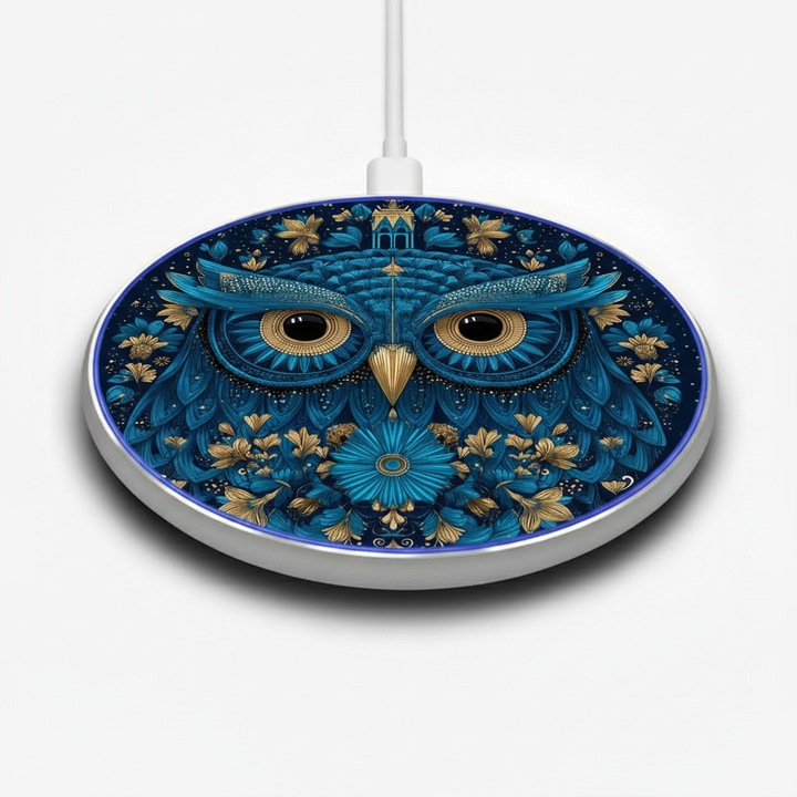 Incarcator Wireless Fast Charger 15W, Ultra-Subtire, Incarcare Rapida, Design Original „Ochiul Sibiului”, Compatibil cu iPhone, Samsung, Huawei si dispozitive Qi, Protectie Multipla