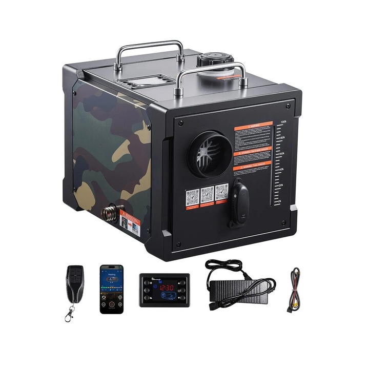 Hordozható fűtőberendezés, Dízel légfűtés, 8 kW, 12/24 V DC, Távirányító, fogyasztás 0.16-0.4 l/h, 7 literes tartály, Szén-monoxid riasztó, 385 x 300 x 300 mm