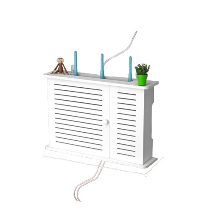 Raft pentru router Cutie de depozitare pentru router WiFi cu montare pe perete, suport pentru organizarea cablurilor si a prizelor multiple, asamblare simpla, jaluzele venetiene