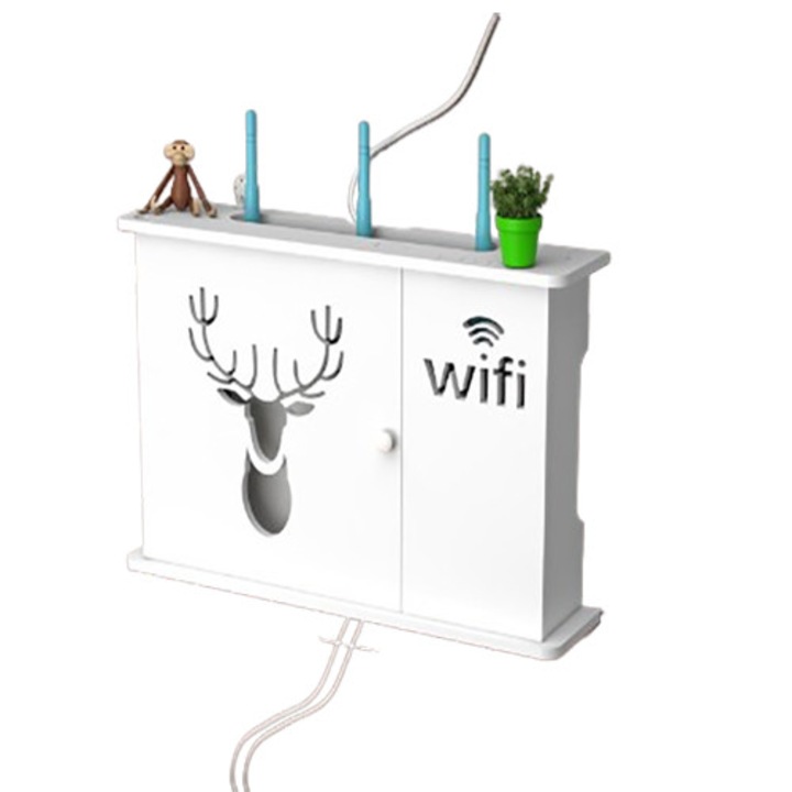 Рафт за рутер Стенна кутия за съхранение на WiFi рутер, държач за организиране на кабели и разклонители, лесен монтаж, мотив Елен
