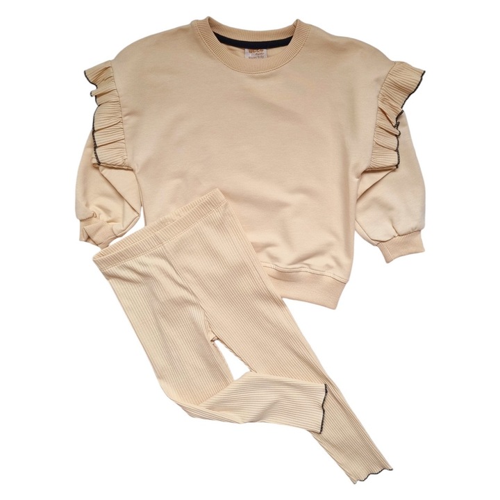 Compleu fete din bumbac cu volane, bumbac, pantaloni colanti