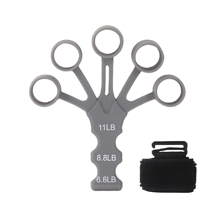 Dispozitiv universal pentru intarirea degetelor, dispozitiv din silicon pentru intinderea incheieturii mainii, dispozitiv pentru intarirea si extinderea mainii Reglare a intensitatii pe 3 niveluri Set gri, 2 piese