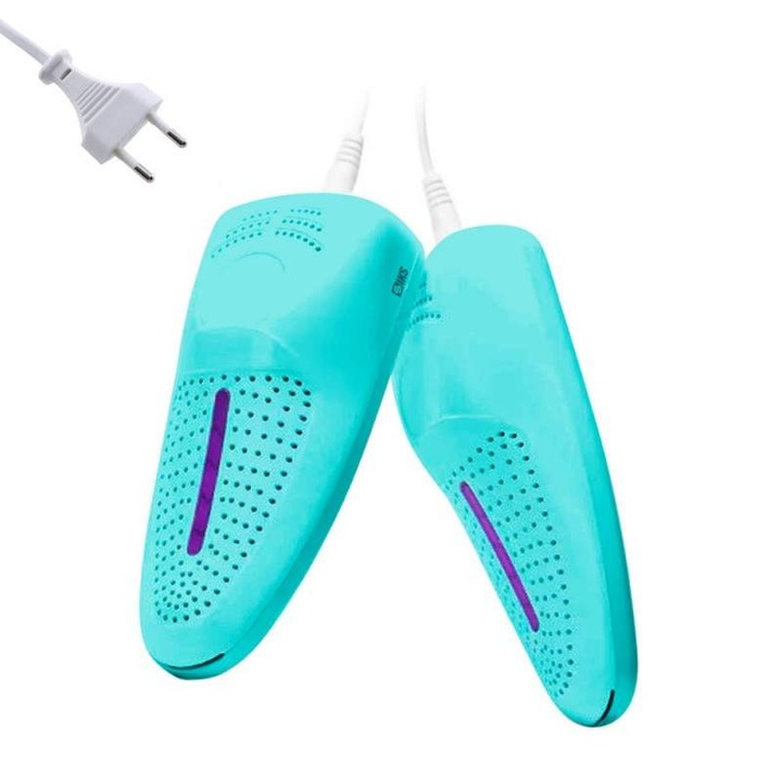 Uscator Electric Incaltaminte Multifunctional SIKS, Cu 2 Capete Pentru Uscare Rapida, Sterilizare UV, Cu Alimentare Priza, Pentru Pantofi, Bocanci, Ghete, Adidasi, Cizme, Papuci, Turcoaz