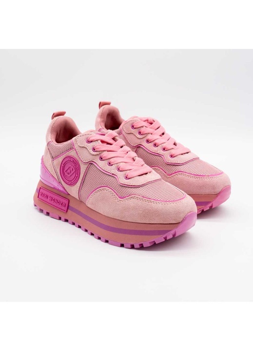 Pantofi sport Liu Jo, low-cut cu garnituri de piele intoarsa, platforma, Roz
