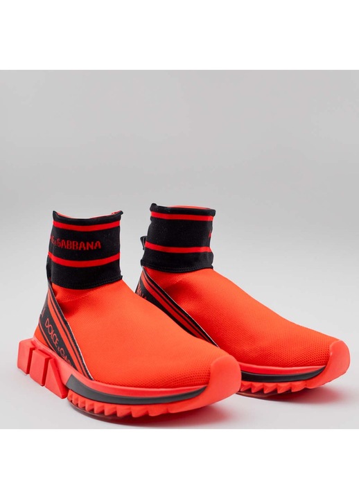 Sneakers dama din textil rosu, Dolce & Gabbana, tip soseta, Rosu