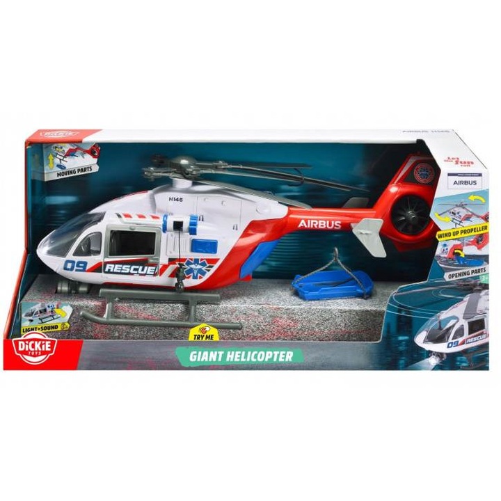 Elicopter de jucărie Dickie Toys Airbus H145, 54cm, cu lumină și sunet, multicolor