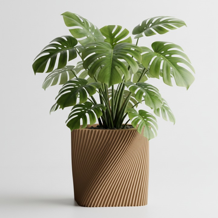 Ghiveci decorativ Twist Design – Culoare Cappuccino Brown, plastic PLA, diametru 12cm, inaltime 17cm