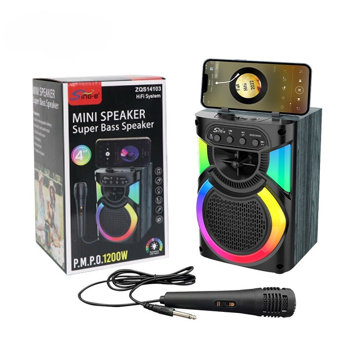 Портативна аудио система ime-e ZQS14103, Bluetooth, мощност 1200W, силен бас, компактен дизайн