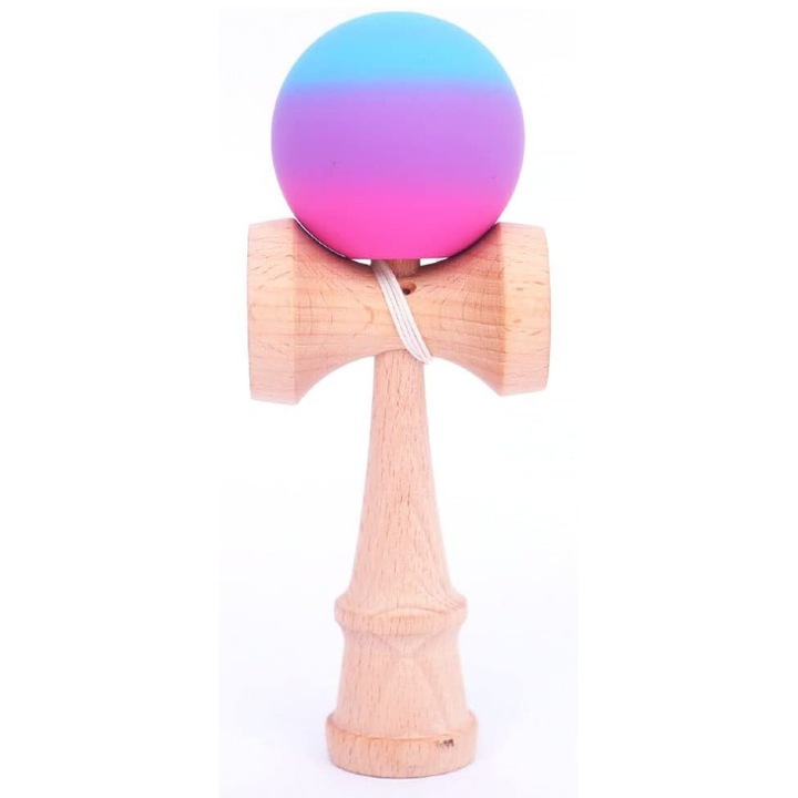 Interaktív kendama játék, eredeti szuper tapadós fa kendama, 18 cm, professzionális, ügyességi játék gyerekeknek és felnőtteknek, világoskék lila rózsaszín gradiens modell