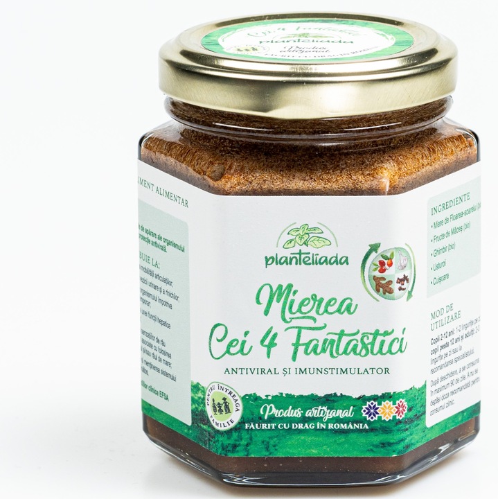 Supliment alimentar Planteliada Mierea celor 4 fantastici, cu miere de floarea-soarelui, ghimbir, 220g