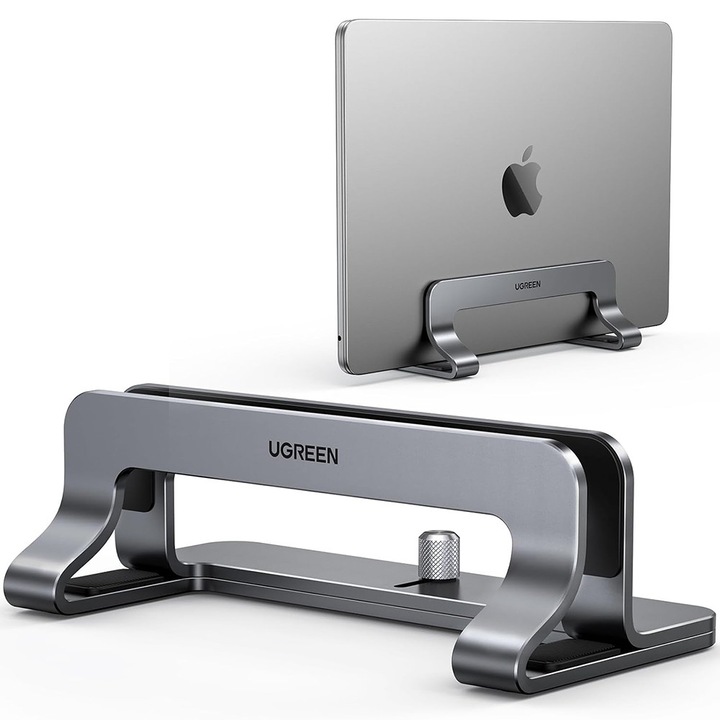 Suport Laptop UGREEN – Vertical, Reglabil 12–26mm, aliaj zinc, Economisire Spatiu, Silver