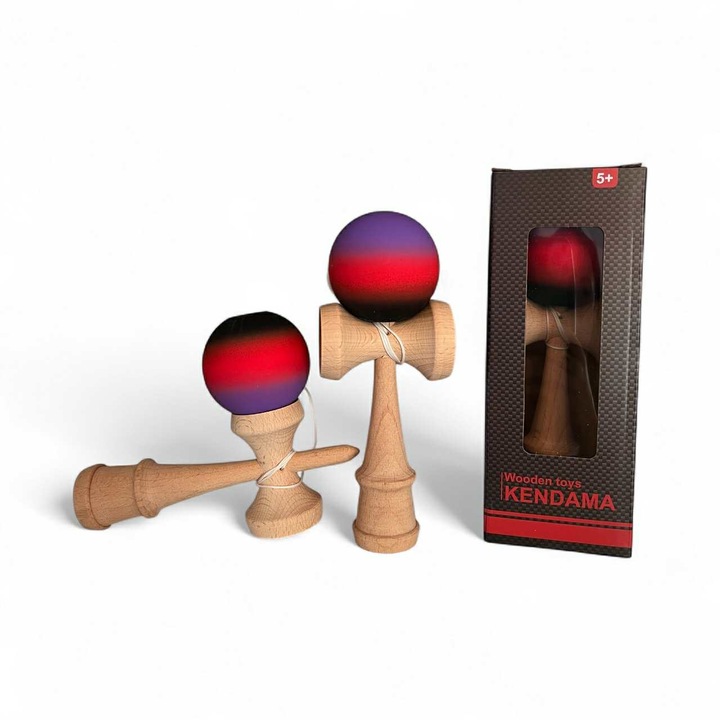 Kendama GIA’SWORLD® gumírozott – Interaktív Kendama játék, fából, 18 cm, gyerekeknek és felnőtteknek, 48 cm-es zsinór – Fekete-Királykék