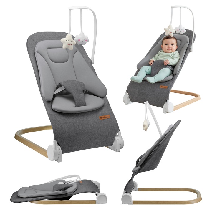 Люлеещ стол, Tulano Moon 50, регулируем, сгъваем, две играчки, 0-9 кг, сив