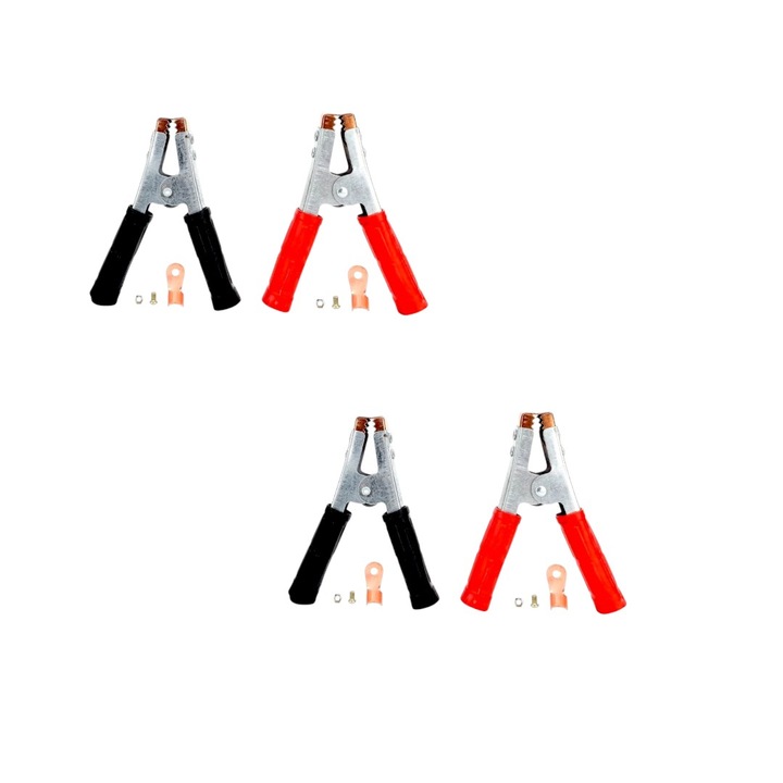2 Seturi clesti transfer curent, tip aligator, rosu, negru, 155x110 mm, 600A, cu 2 cleme fixare si 4 manere izolatoare, conectare stabila si durabila, rezistenta uzura si coroziune