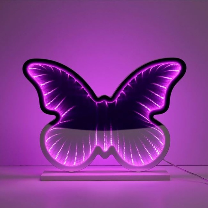 Lampa LED Infinity Mirror Fluture Fucsia Negru 25x6x19.5cm